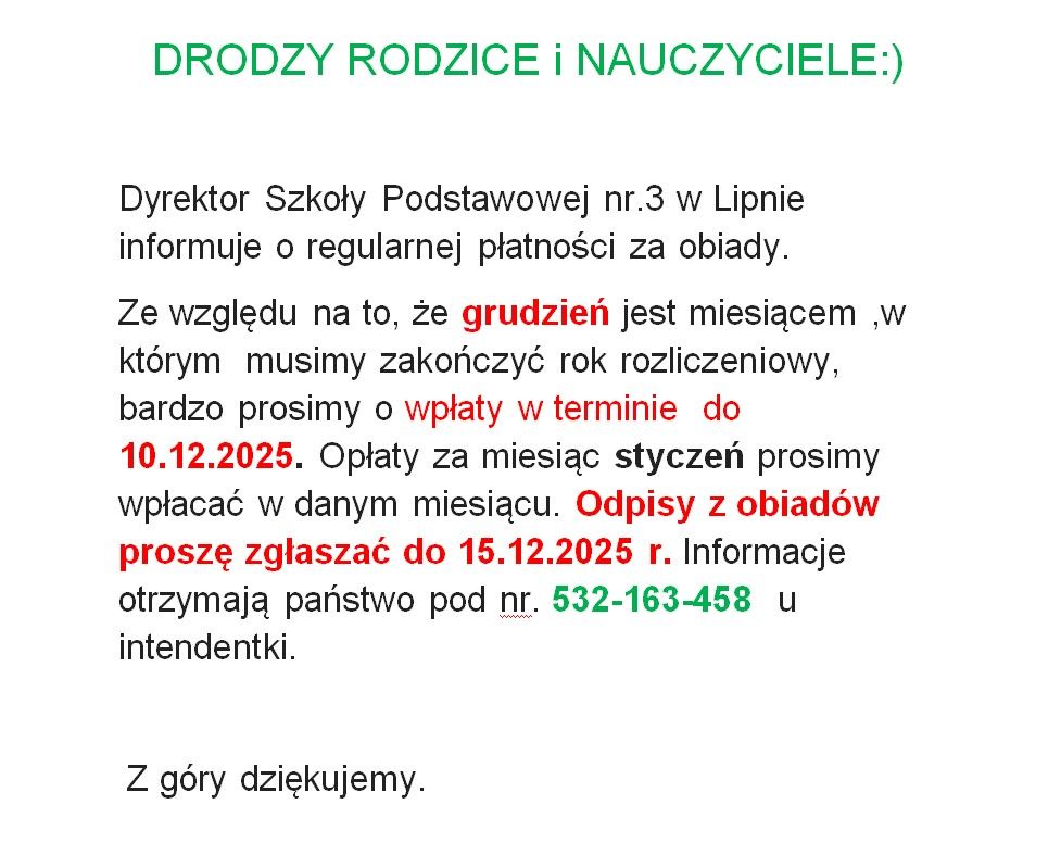 Płatności za obiady