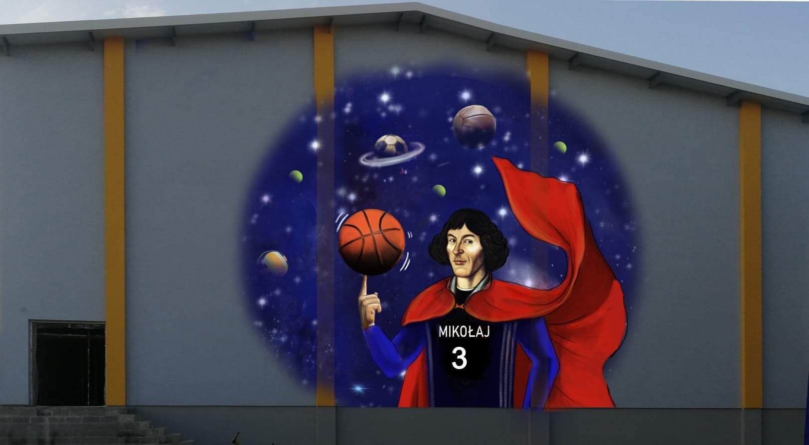 Budżet obywatelski - mural na ścianie hali przy SP3